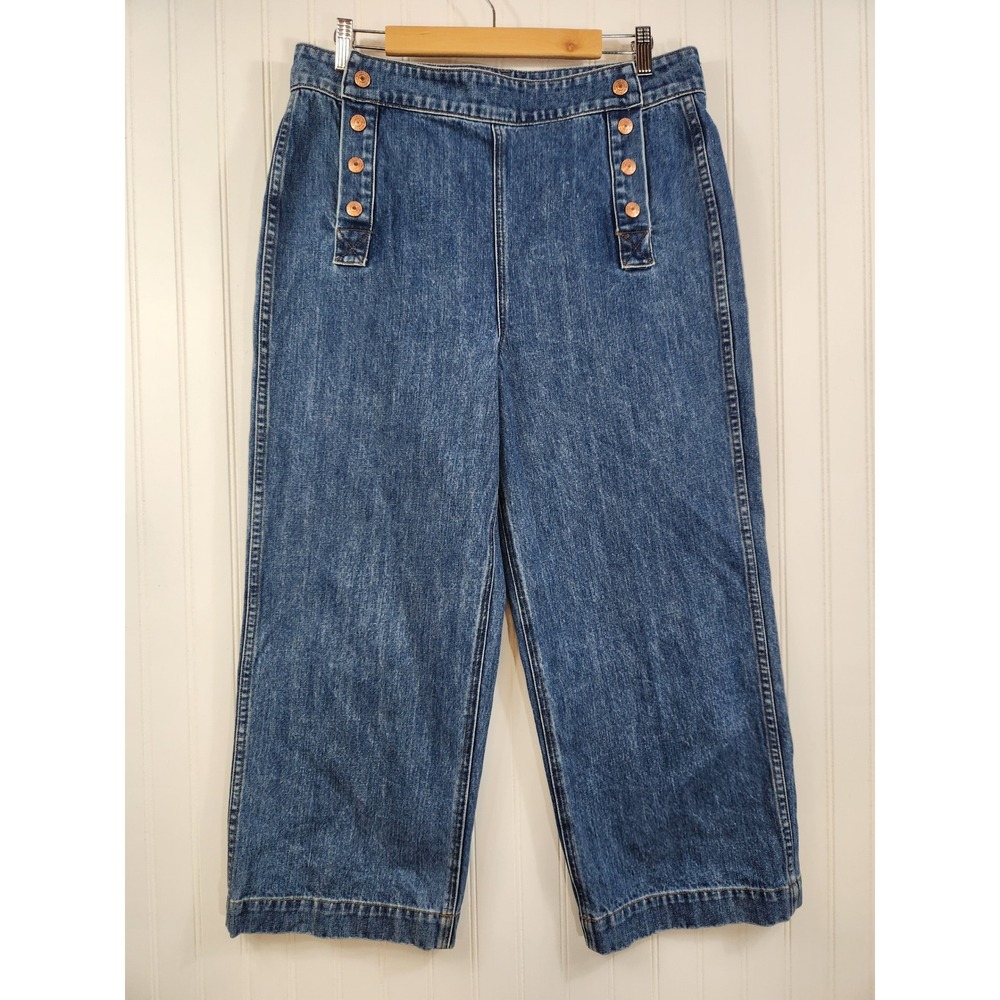 Point Sur Denim J.Crew Sailor Jeans Wide Leg High Rise Button Front Blue 36x25